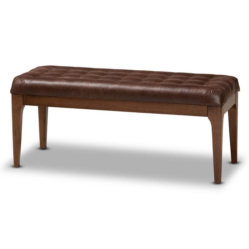Walsh Mid-Century Modern Dark Brown Faux Leather and Walnut Wood Dining Bench