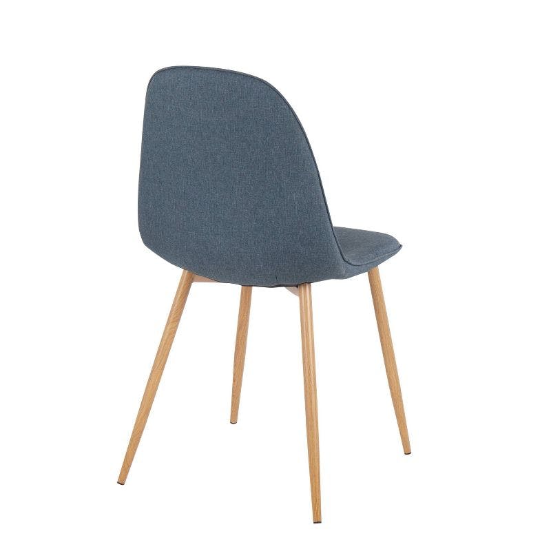 High-Back Pebble Upholstered Dining Chairs in Natural Wood & Blue