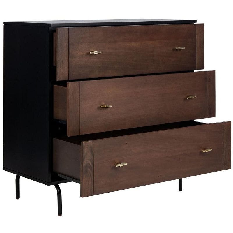 Transitional Genevieve 3-Drawer Dresser in Black/Walnut with Gold Accents