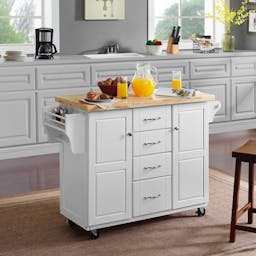Harper White and Natural Wood Top Kitchen Cart