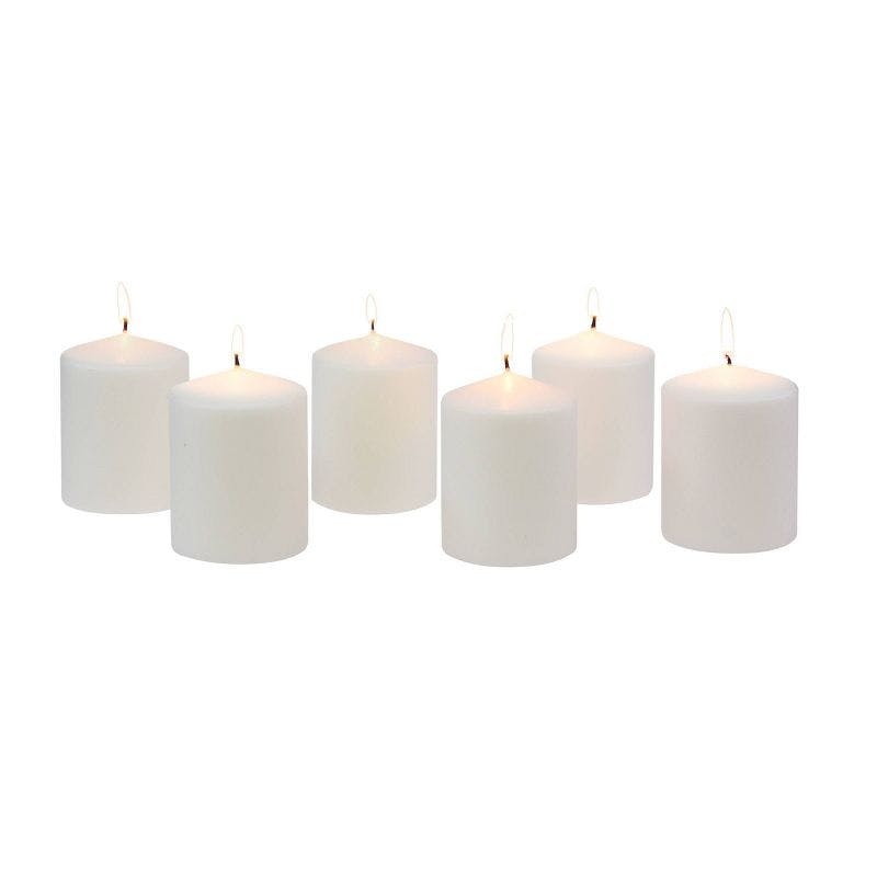 Elegant White Paraffin Pillar Candles 6-Pack, 3x4 Inches