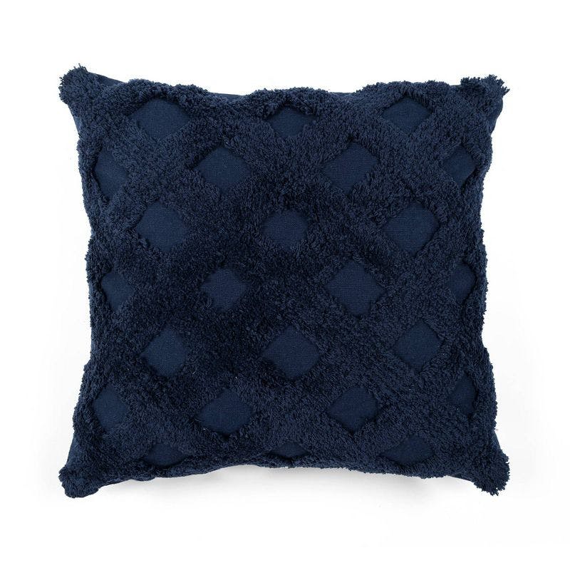 Navy Tufted Diagonal Cotton 20"x20" Decorative Pillow Cover