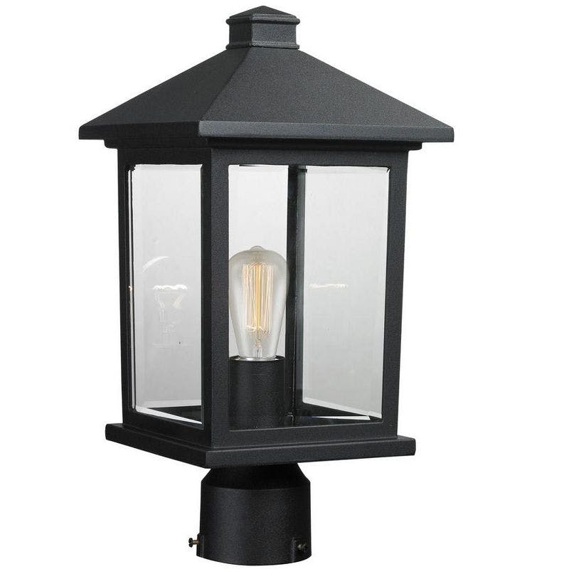 Portland 16" Classic Black Outdoor Post Mount with Clear Glass