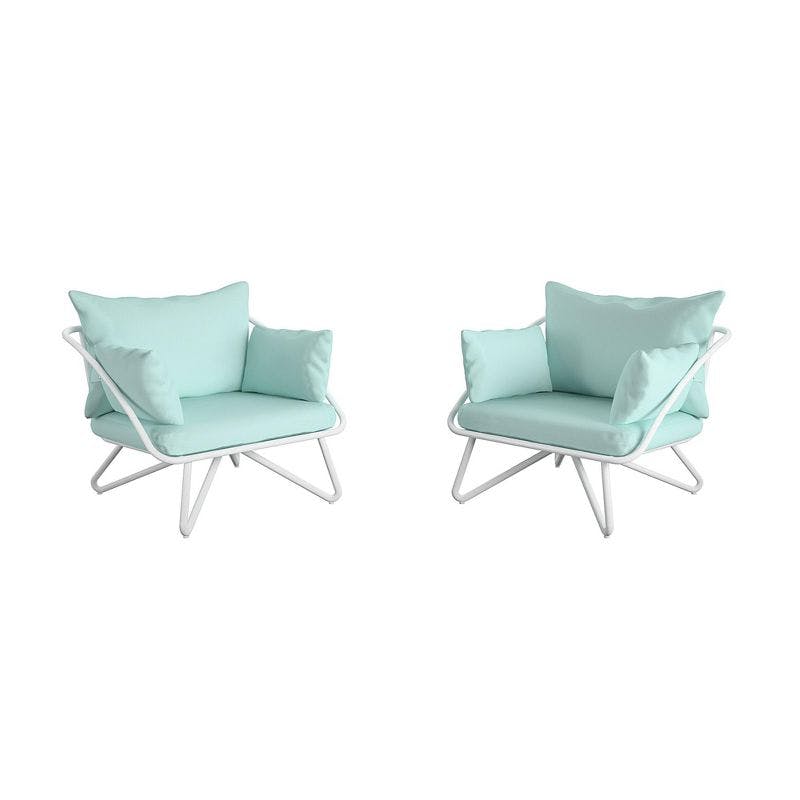 Teddi Aqua Haze Midcentury Modern Outdoor Lounge Chair Pair with Cushions