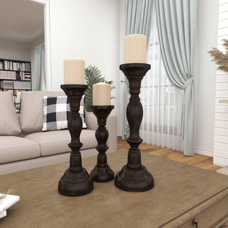 Set of 3 Classic Style Wooden Candle Holders - Olivia &#38; May