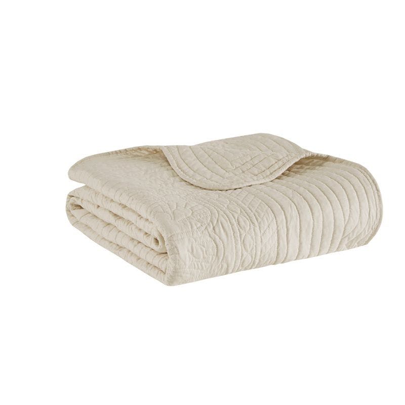 Marino Ivory Cream 60"x72" Quilted Throw with Scalloped Edges