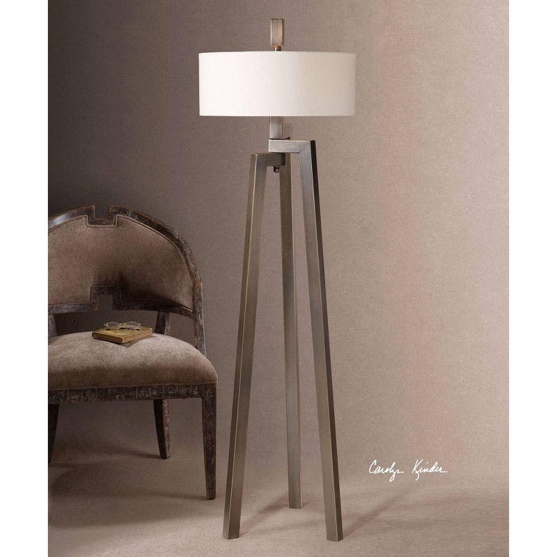 Mondovi Bronze Tripod Floor Lamp with White Linen Shade