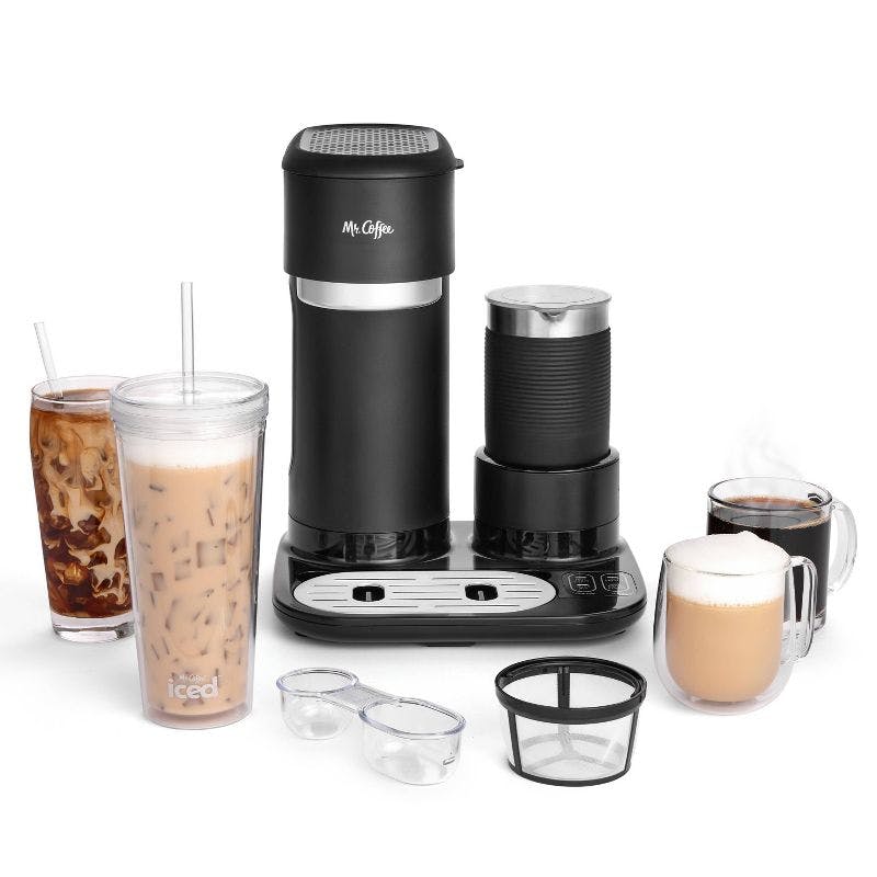 Sleek Black 4-in-1 Single-Serve Coffee and Latte Maker with Milk Frother