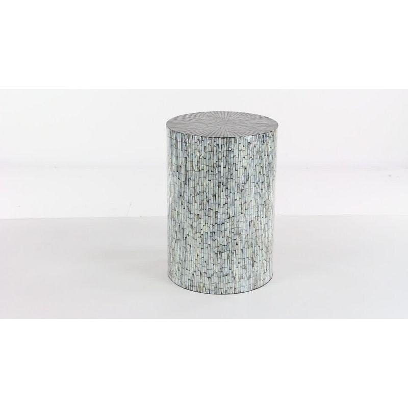 Iridescent Light Blue Mosaic & Wood Round Accent Table