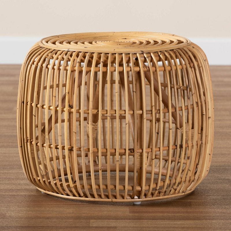 Tropical Oasis Natural Rattan Round End Table with Bamboo Accents