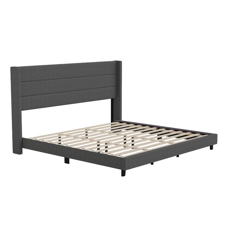 Charcoal Linen King Upholstered Platform Bed with Wingback Headboard