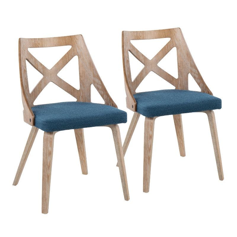Charlotte White Washed Wood & Blue Fabric Dining Chairs - Set of 2