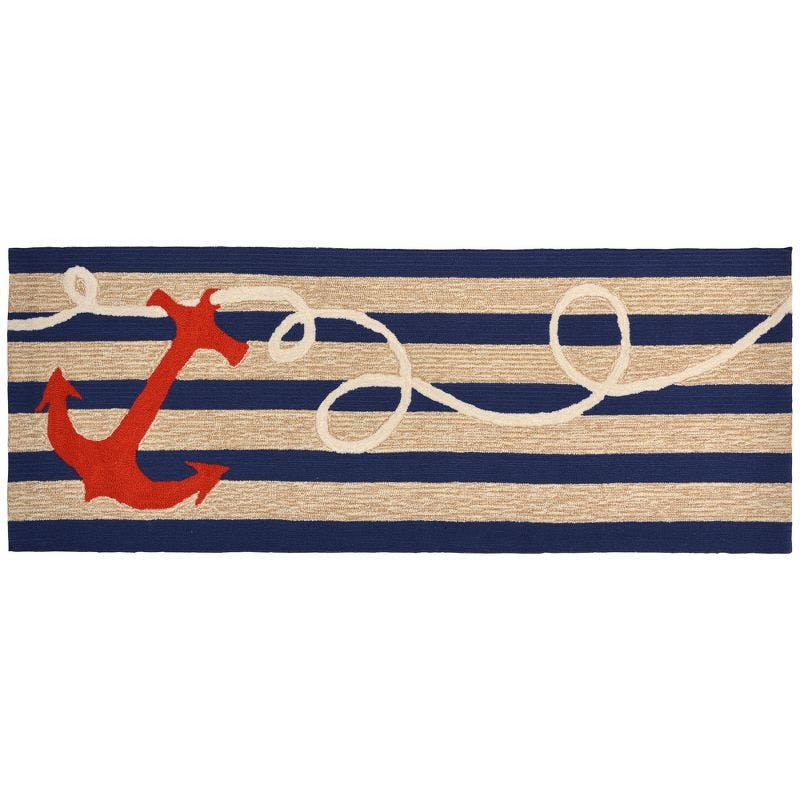 Nautical Bliss Navy 24"x60" Hand-Tufted Indoor/Outdoor Anchor Rug
