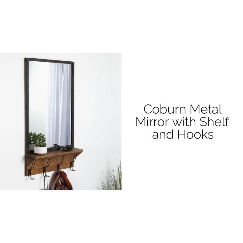 Coburn 36" Rustic Brown Wooden Wall Mirror with Shelf and Hooks