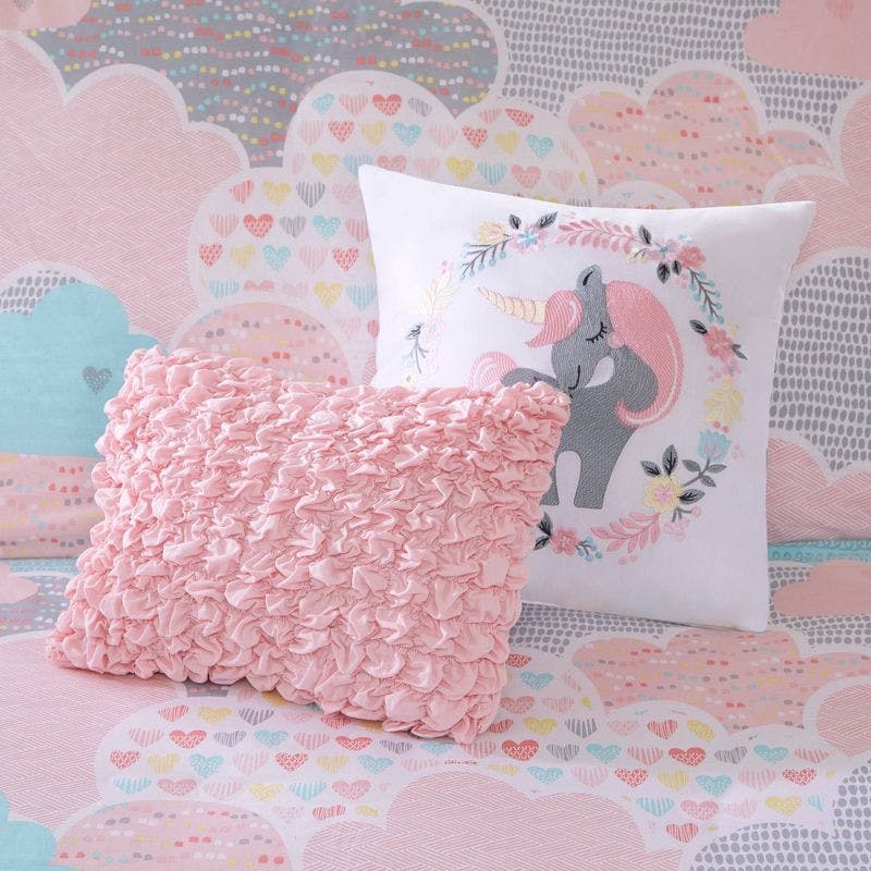 Whimsical Clouds Cotton Kids' Twin Duvet Cover Set with Embroidered Unicorn Pillow