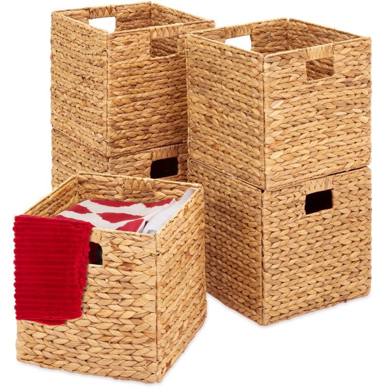 Natural Hyacinth Collapsible Storage Baskets 12x12in, Set of 5