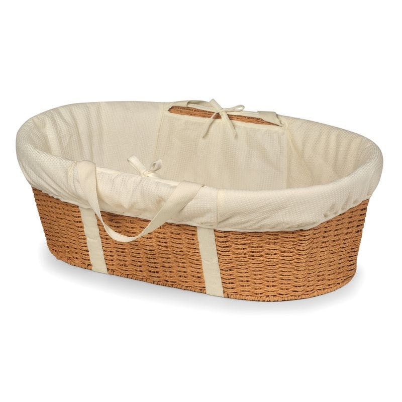 Elegant Natural Ecru Woven Moses Basket with Comfort Liner and Foam Pad