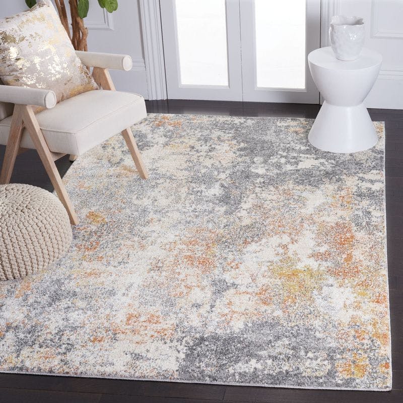 Aston Grey Gold Abstract Hand-Knotted Synthetic Area Rug - 3' x 5'