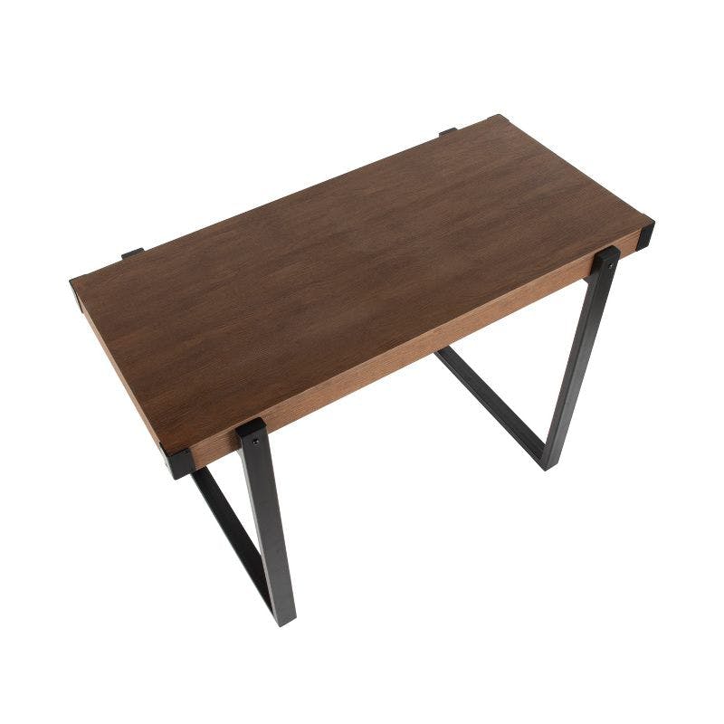 Rustic Natural Brown Bamboo Counter Table with Black Steel Legs
