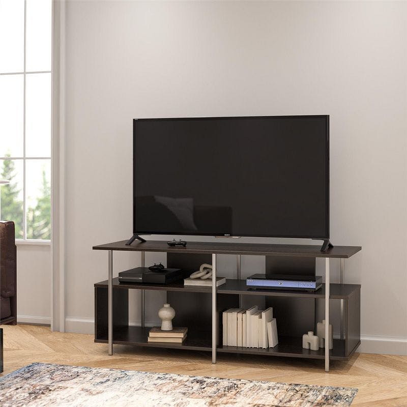 Alonso Espresso Engineered Wood TV Stand with Metal Posts for 69" TVs