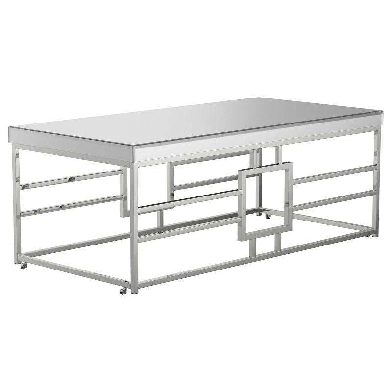 Contemporary Geometric Chrome Coffee Table with Mirrored Top - 47.5"