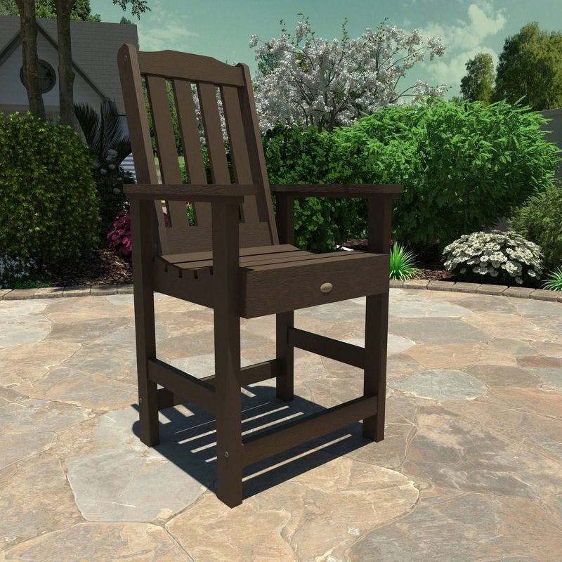 Weathered Acorn Poly Resin Counter-Height Outdoor Armchair