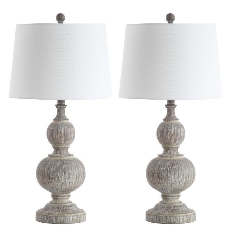 Ephraim Weathered Faux Wood Traditional Table Lamp Set, Gray