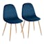 Set of 2 Natural Wood & Blue Velvet Upholstered Side Chairs