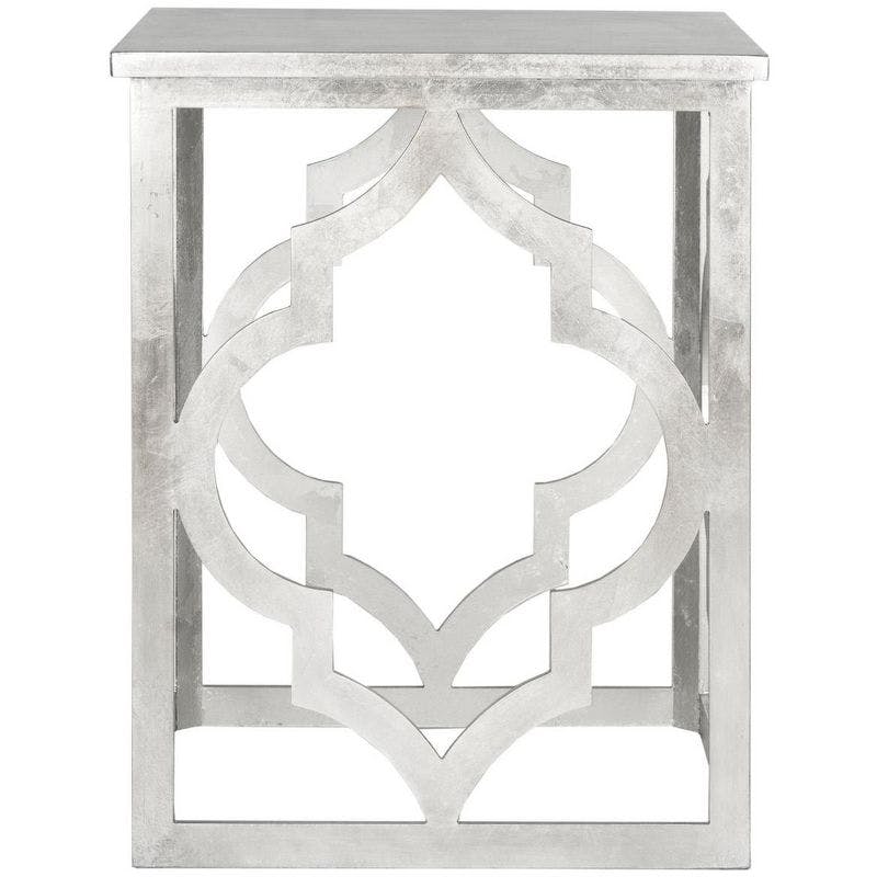 Elegant Silver Leaf Square End Table with Trellis Design