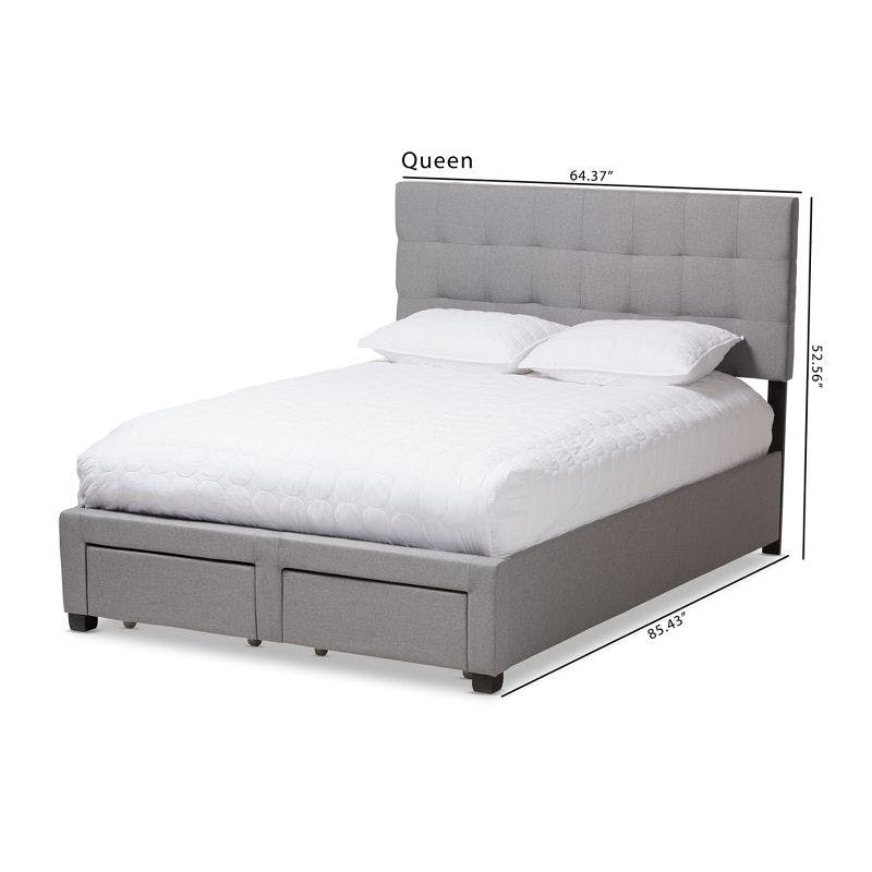 Contemporary Gray Queen Upholstered Storage Bed with Tufted Headboard
