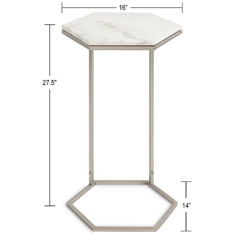 Trillion 20" Round Silver Metal and Stone Geometric Accent Table