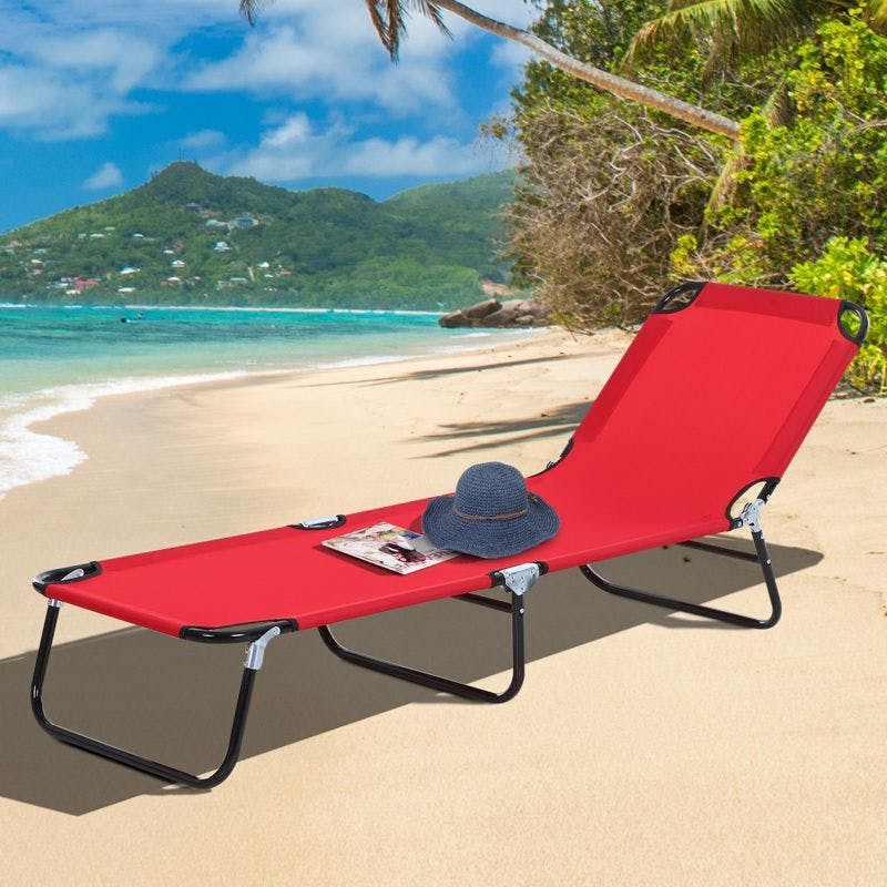 Coastal Breeze Red Folding Chaise Lounge with 5-Position Backrest
