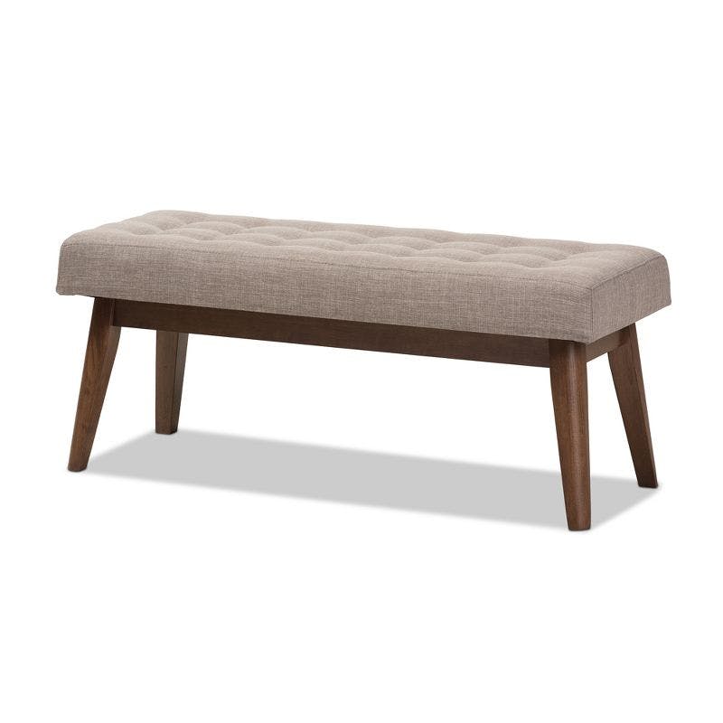 Elia Mid-Century Modern Light Grey Fabric Walnut Wood Bench