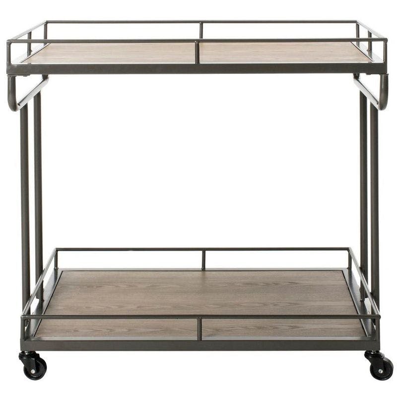 Transitional Silver Rectangular Bar Cart with Tiered Shelves