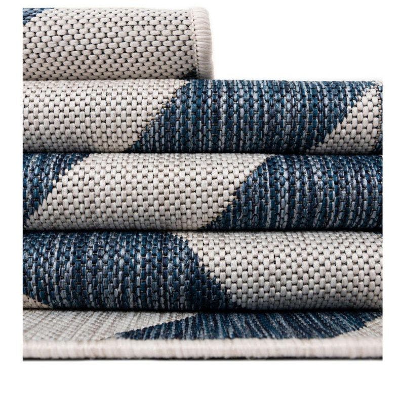 Reversible Geometric Blue Synthetic Outdoor Rug 7'1" x 10'