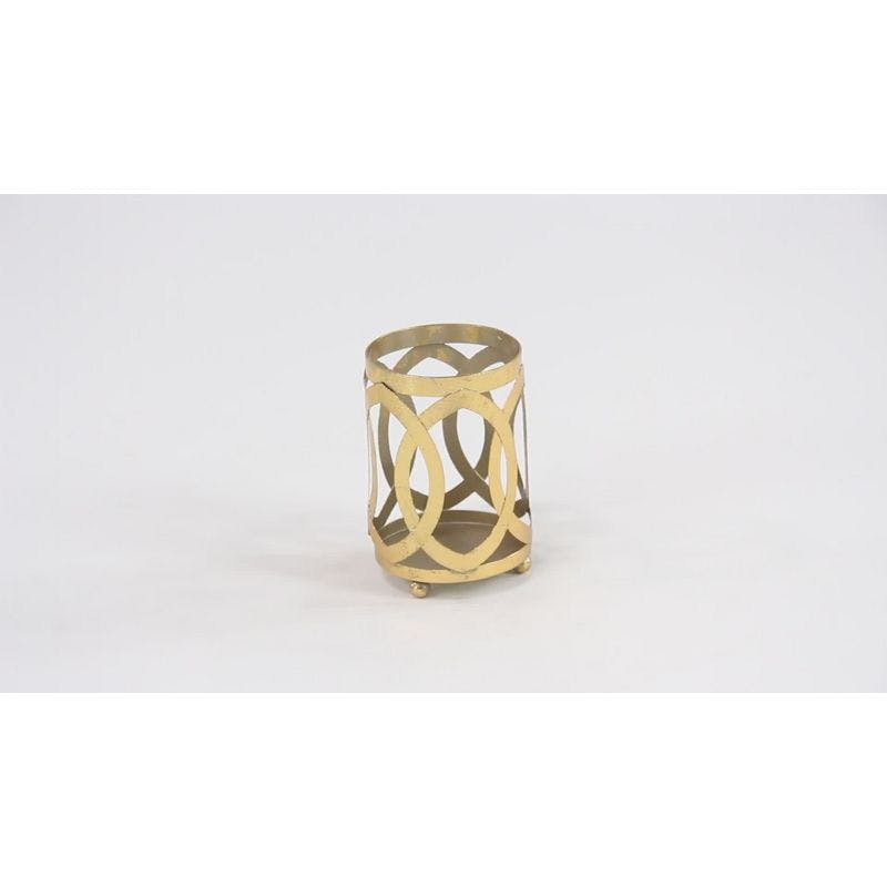 Elegant Gold Metal & Glass 8" Hurricane Hanging Lantern