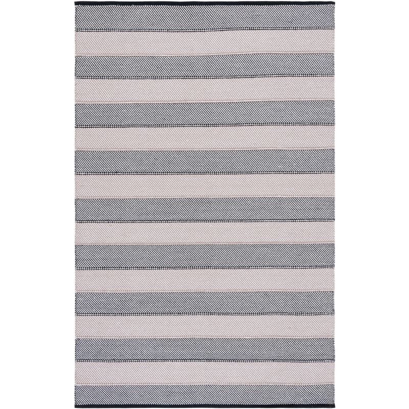 Boho-Chic Black and Ivory Striped Kilim 4'x6' Wool-Cotton Rug