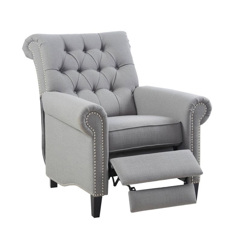 Elegant Gray Microfiber Recliner with Tufted Back and Bronze Nailhead Trim