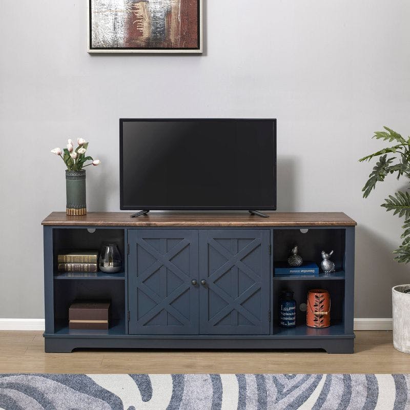 Ranch Rustic Navy 70" TV Stand with Cabinet and Open Shelves