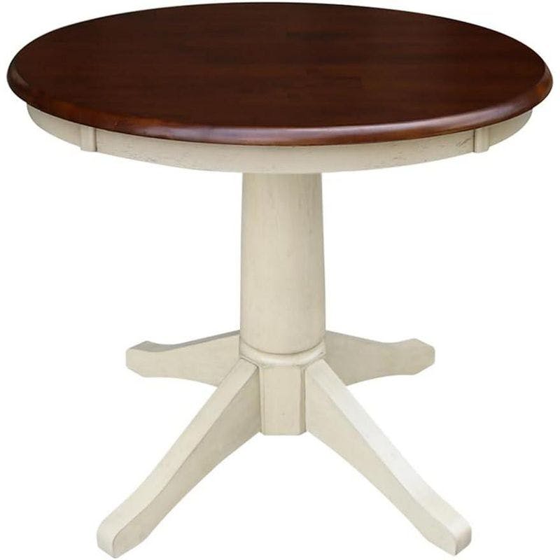 Antiqued Almond & Espresso 30" Round Wood Pedestal Dining Table