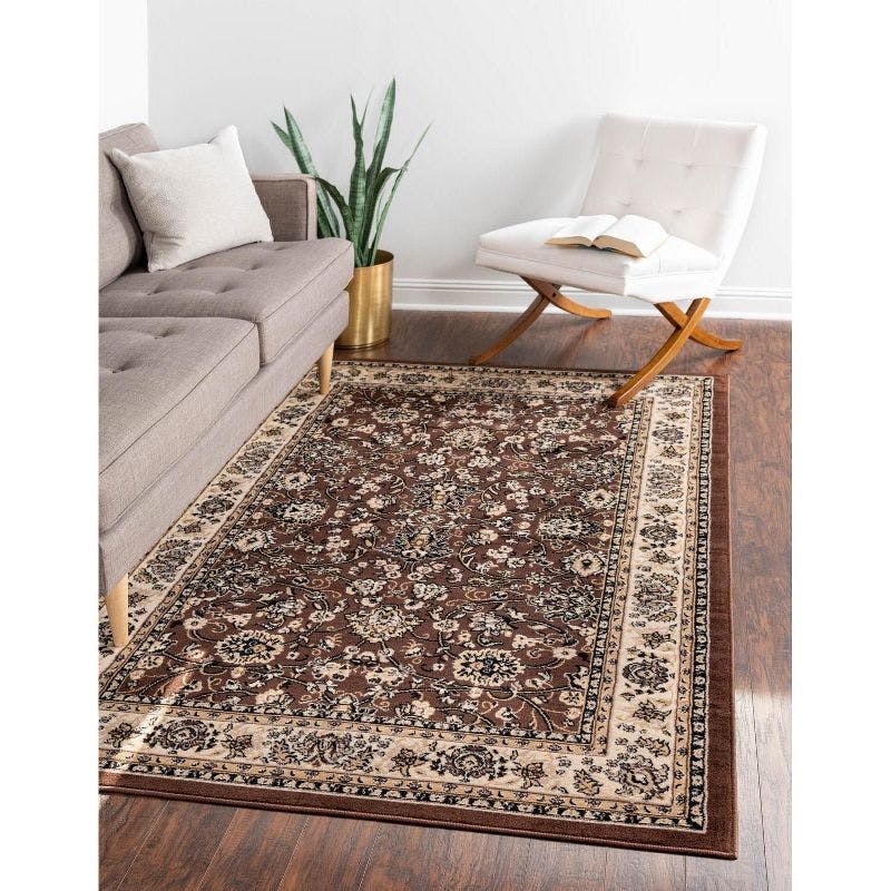 Reversible Easy-Care Rectangular Brown/Ivory Synthetic Rug