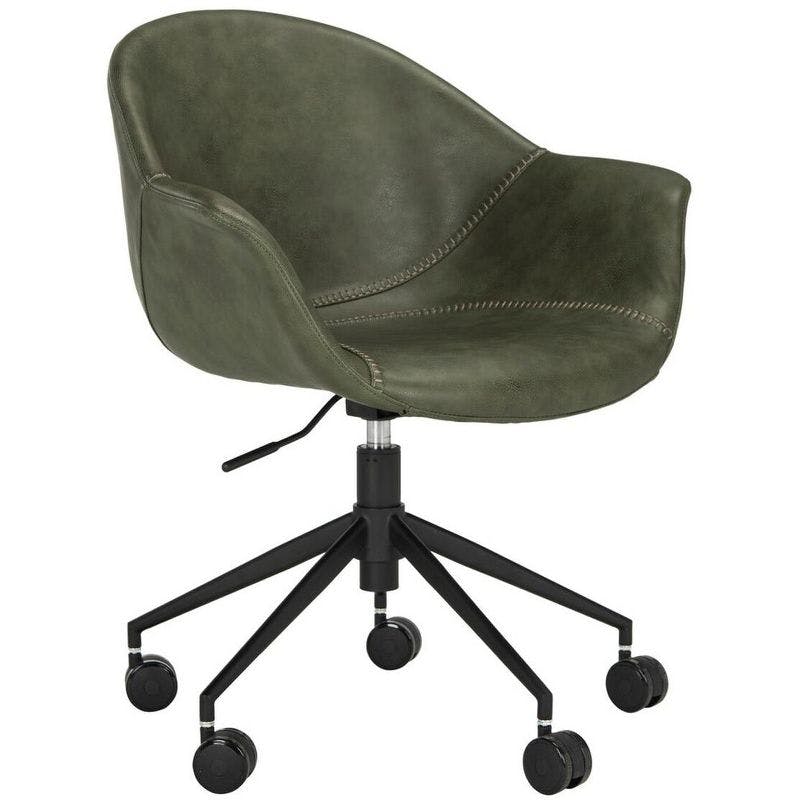 Ember Transitional Swivel Task Chair in Green Faux Leather and Black Wood