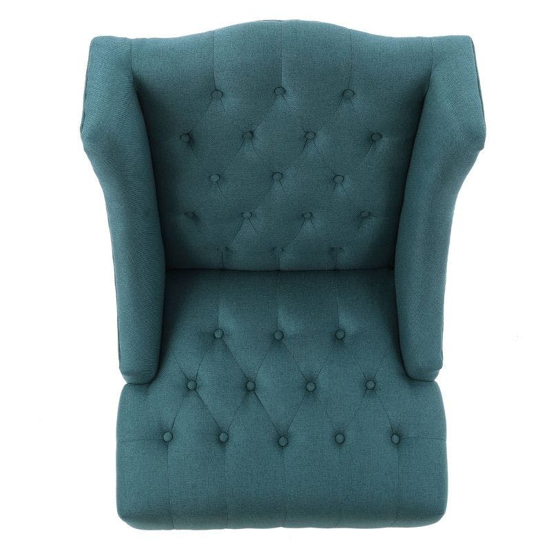 Handcrafted Dark Teal High Back Wood Accent Chair