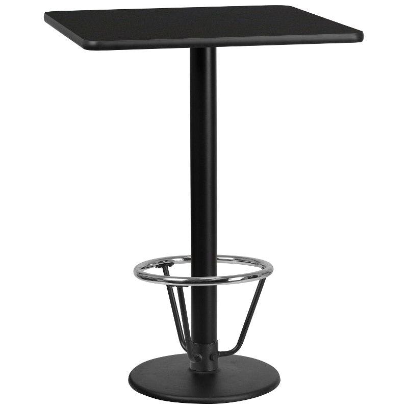 Contemporary 30'' Square Black Laminate Bar Height Dining Table with Foot Ring