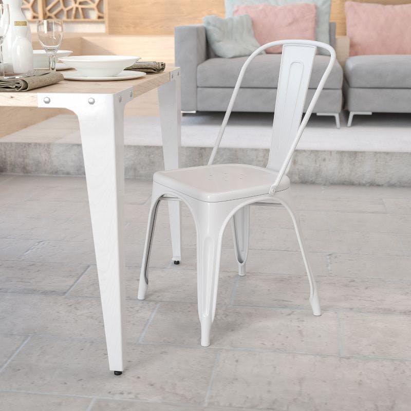 Vintage Bistro Style White Steel Stackable Indoor-Outdoor Chair