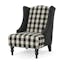 Black Checkerboard Plaid High-Back Club Chair with Dark Charcoal Accents