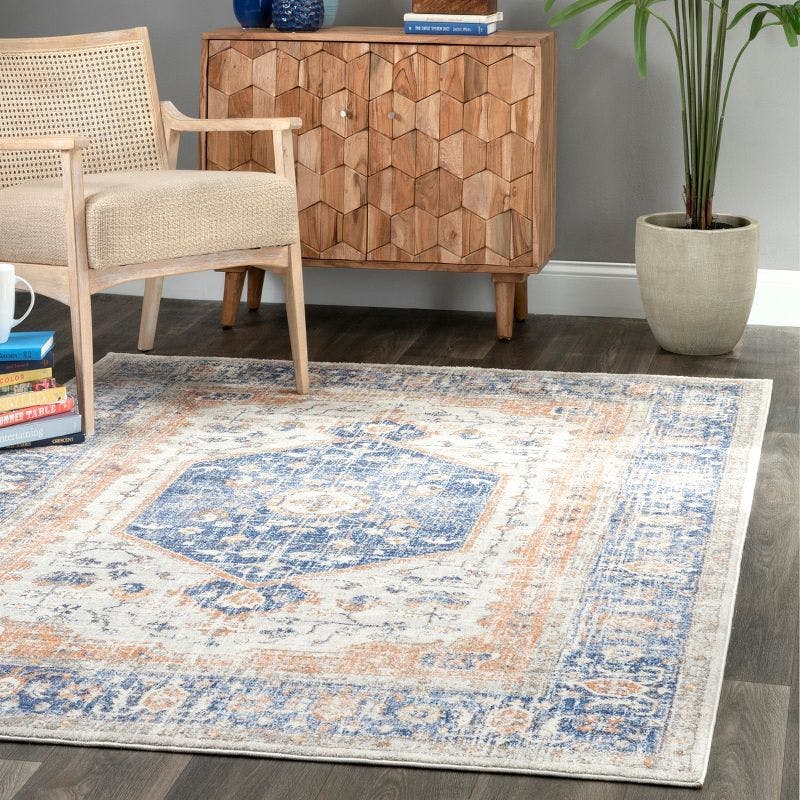 Oval Easy-Care Synthetic Blue Spot Area Rug