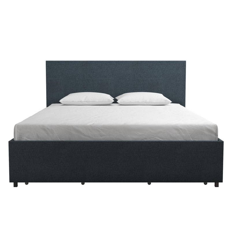 Kelly Queen Dark Blue Linen Upholstered Bed with Storage