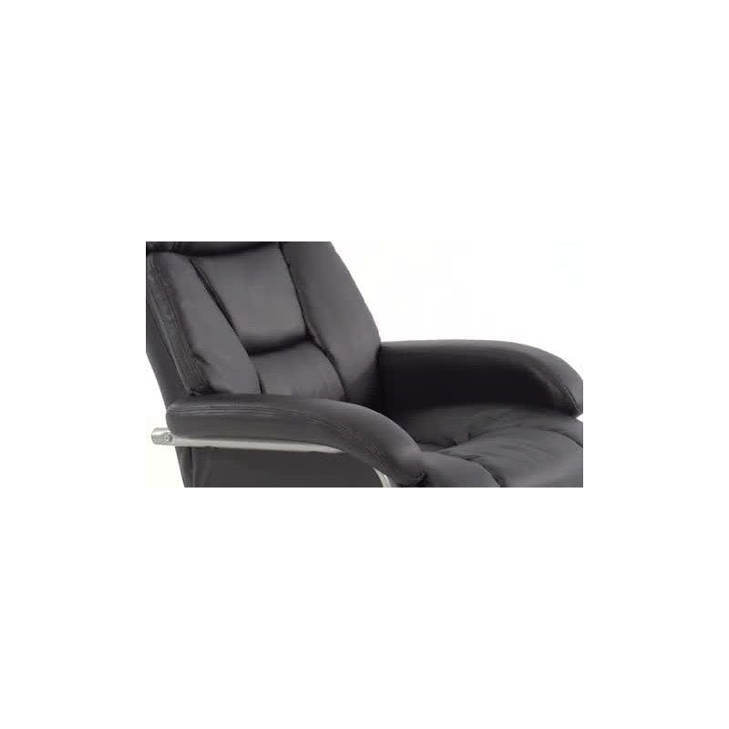 Luxurious Black Leather Swivel Recliner & Ottoman with Metal Base