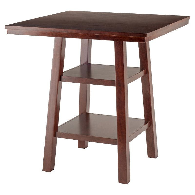 Winsome Orlando 33.86" Square High Walnut Dining Table with Storage